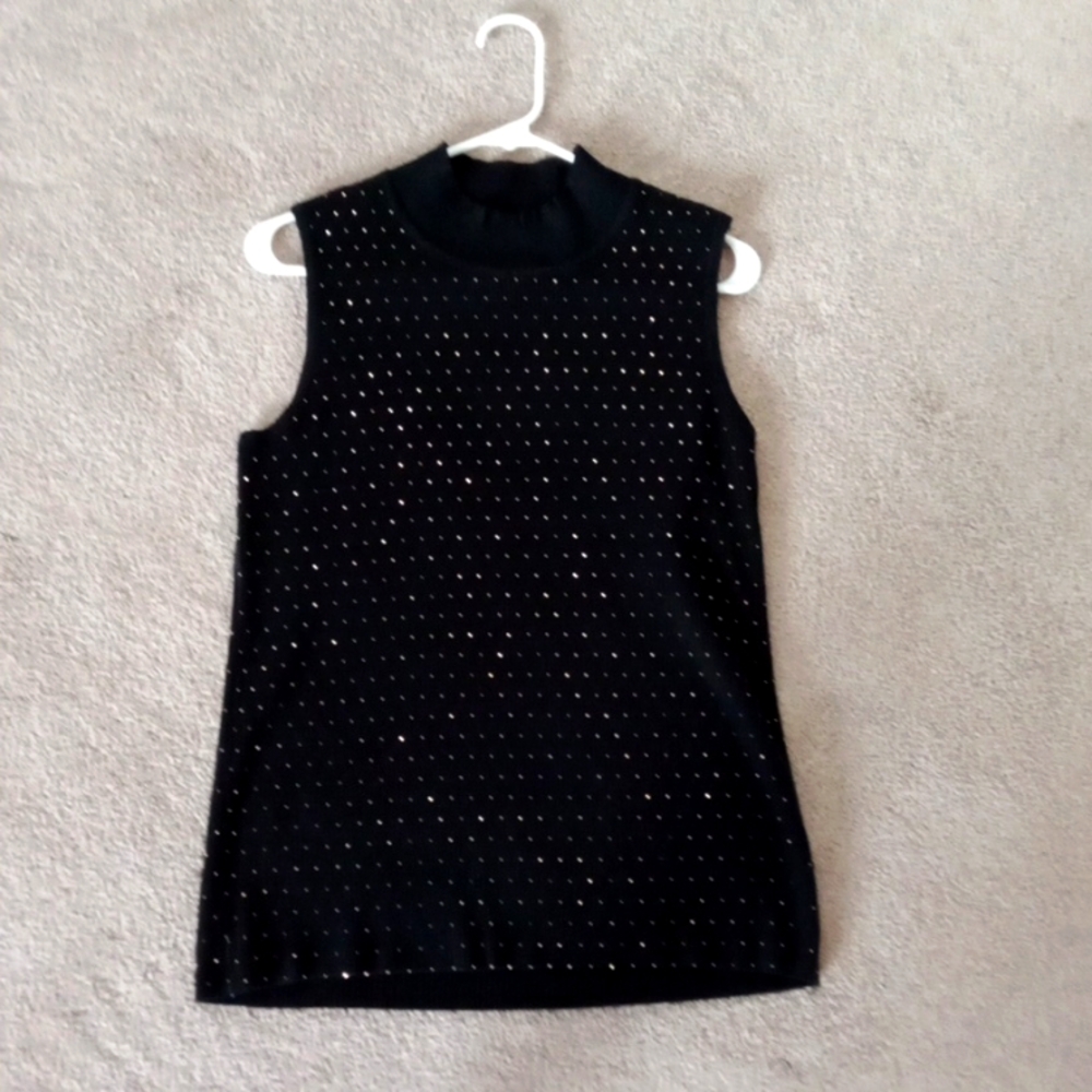 EUC! Tahari Black and gold mock neck tank